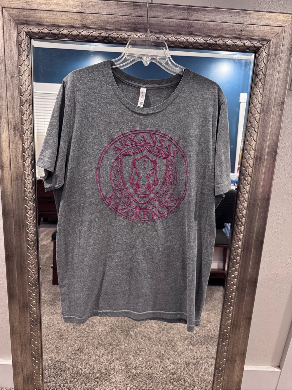 Bella Canvas Gray Short Sleeve Tee with Arkansas Razorbacks Seal